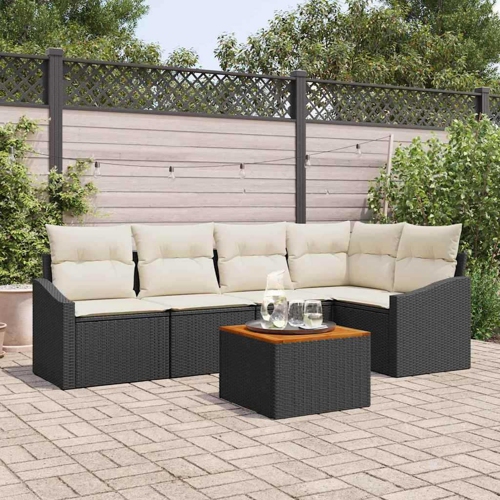 vidaXL Gartensofa-set mit Speicher 6 pcs Schwarz und Creme Poly-Rattan