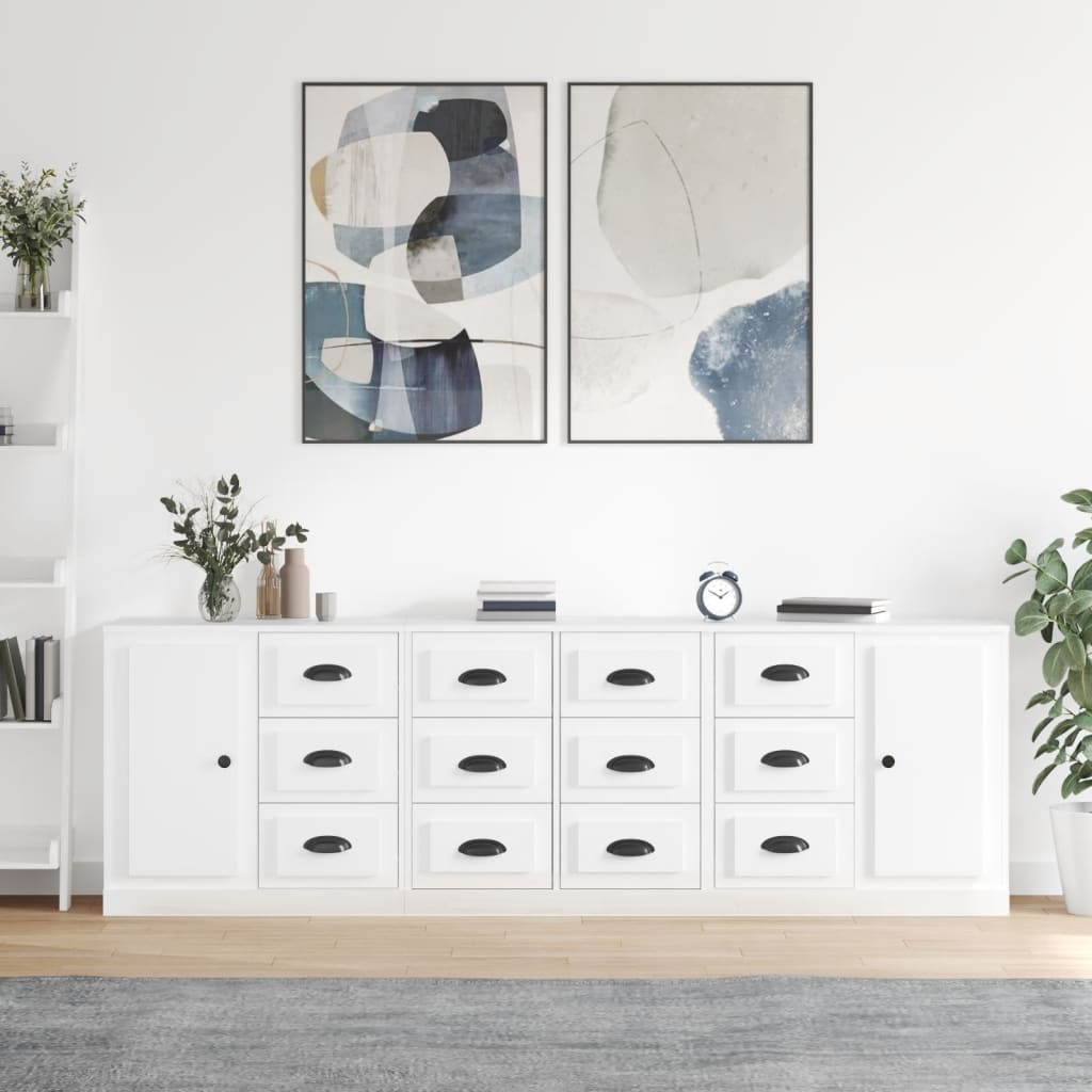 vidaXL Sideboards 3 Stk. Hochglanz-Weiß Holzwerkstoff
