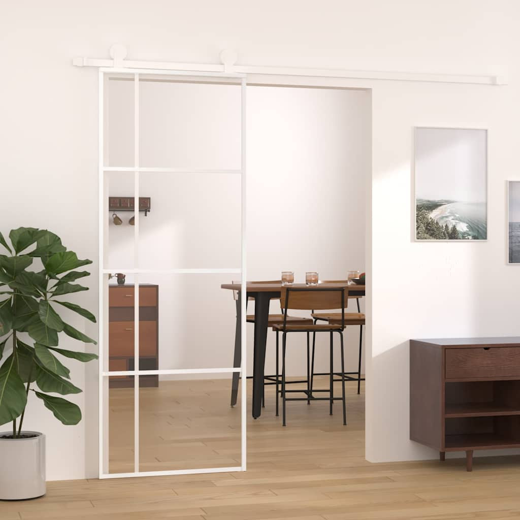 vidaXL Schiebetür ESG-Glas und Aluminium 76x205 cm Weiß
