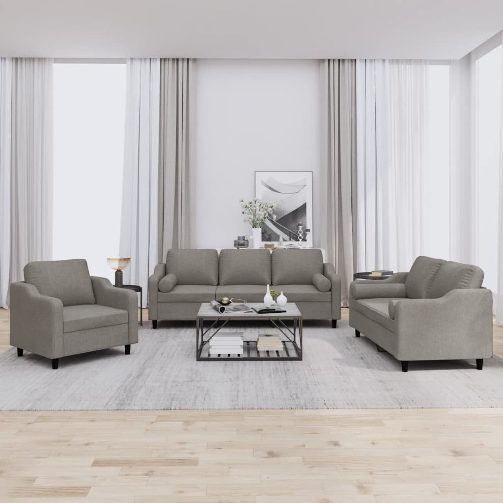 vidaXL 3-tlg. Sofagarnitur mit Kissen Taupe Stoff
