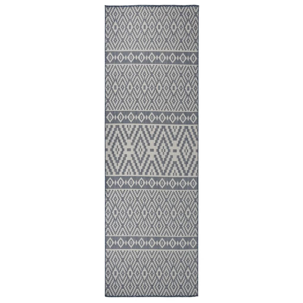 vidaXL Outdoor-Teppich Flachgewebe 80x250 cm Blau Gestreift