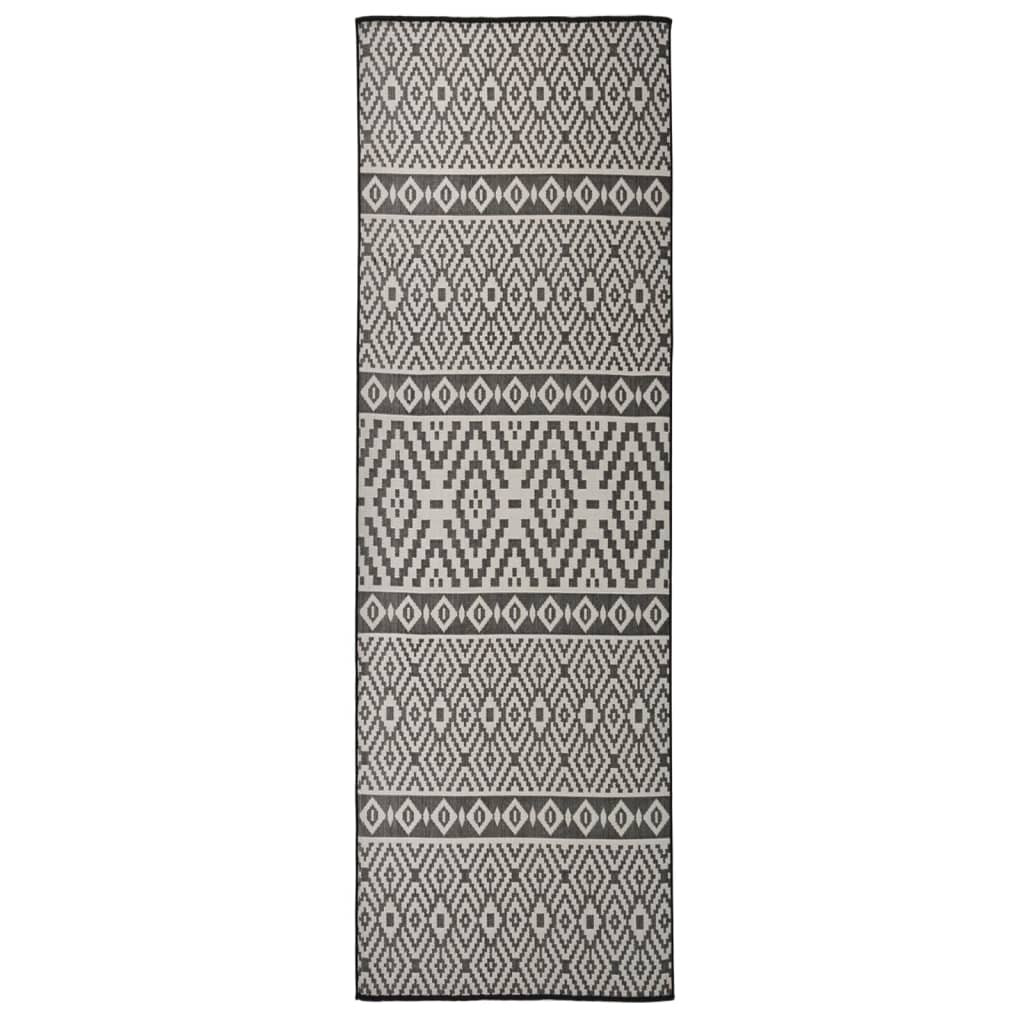 vidaXL Outdoor-Teppich Flachgewebe 80x250 cm Schwarz Gestreift