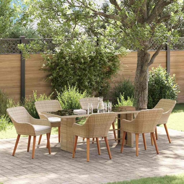 vidaXL Garten Essgruppe mit Kissen 7 pcs Beige Poly-Rattan