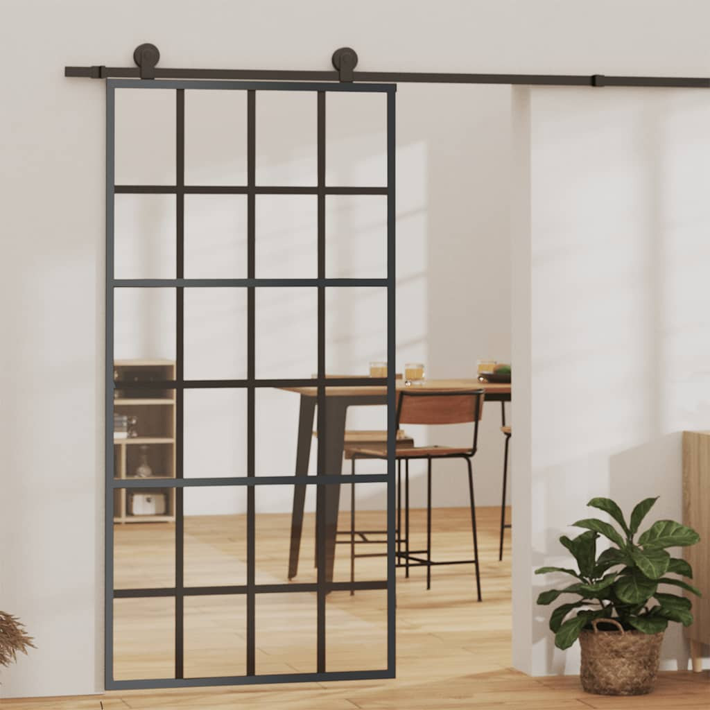 vidaXL Schiebetür ESG-Glas und Aluminium 102x205 cm Schwarz
