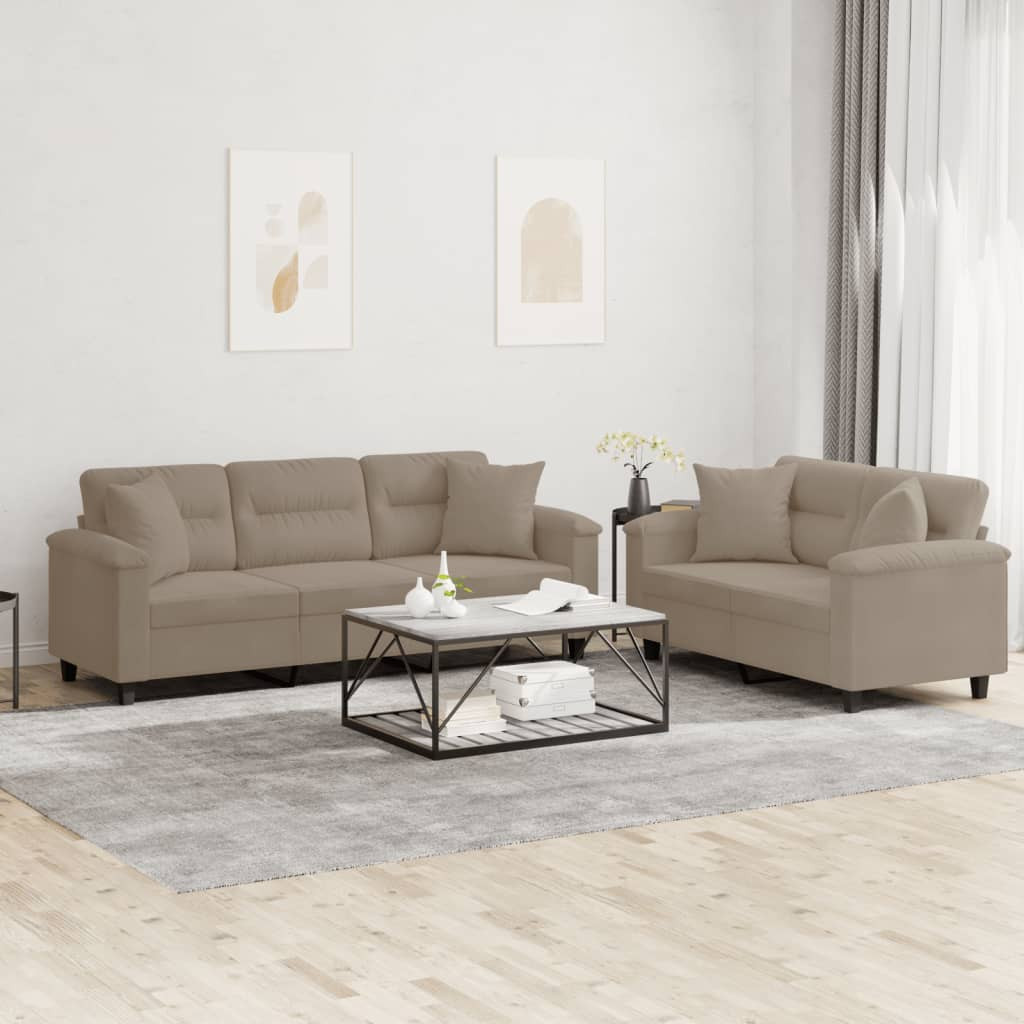 vidaXL 2-tlg. Sofagarnitur mit Kissen Taupe Mikrofasergewebe