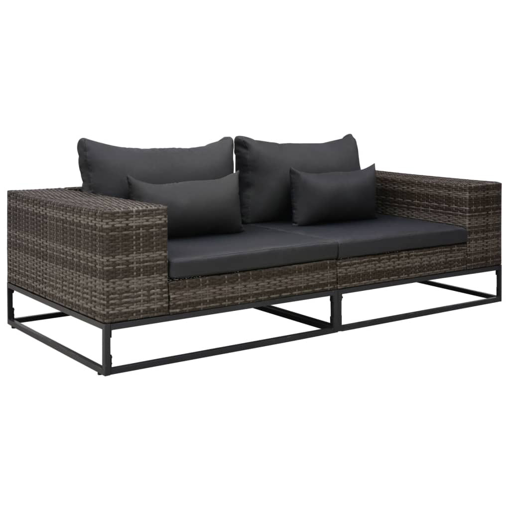vidaXL 2-tlg. Garten-Sofagarnitur mit Auflagen Poly Rattan Grau