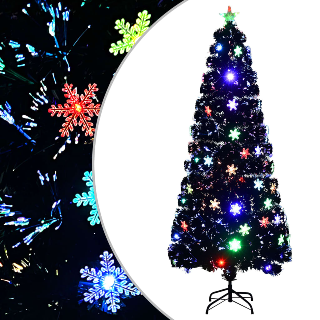vidaXL Weihnachtsbaum mit LED-Schneeflocken Schwarz 210 cm Fiberoptik