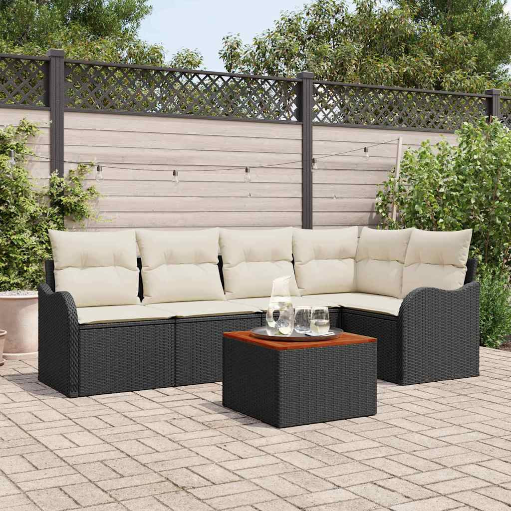 vidaXL Gartensofa-set mit Speicher 6 pcs Schwarz und Creme Poly-Rattan