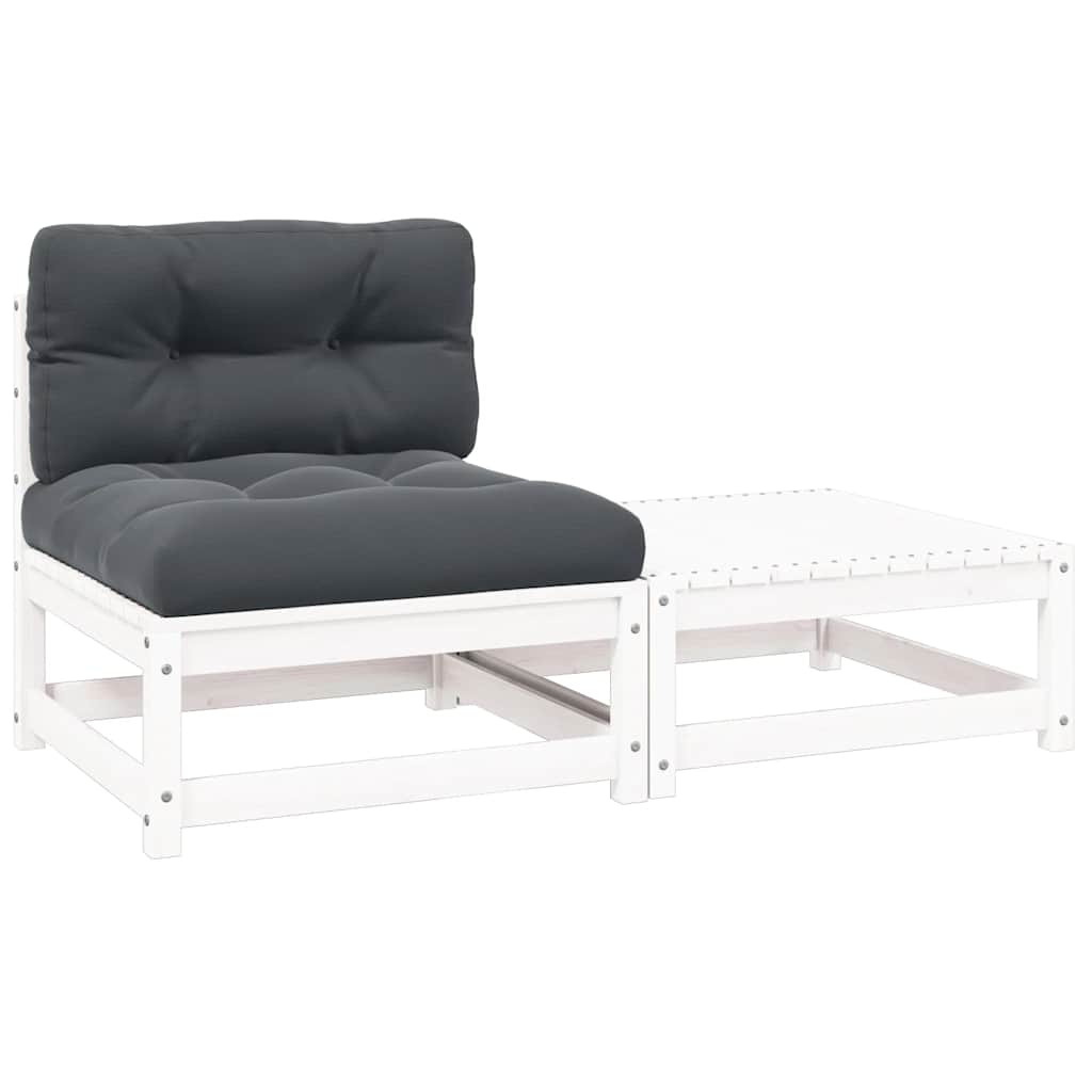 vidaXL 2-tlg. Garten-Lounge-Set mit Kissen Weiß Kiefer Massivholz
