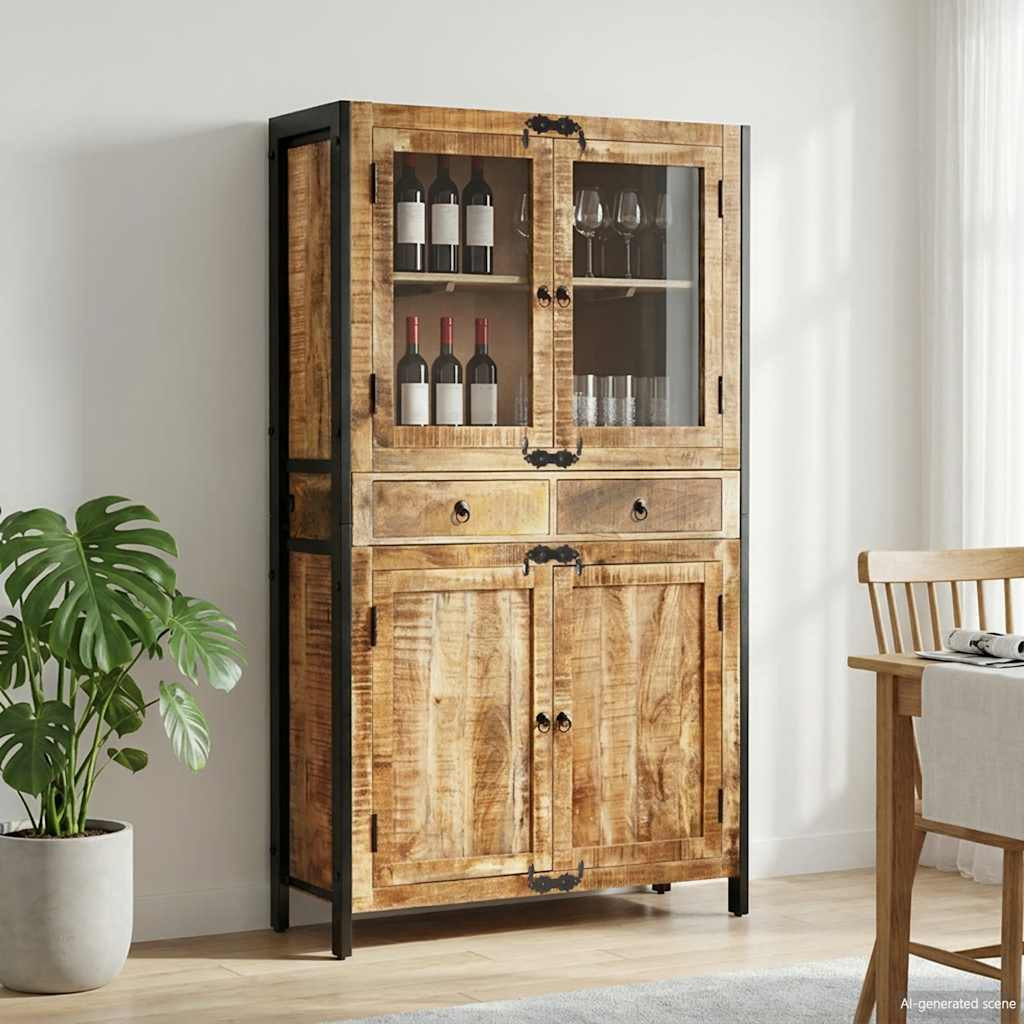 vidaXL Highboard 100x40x175 cm Massives Raues Mangoholz