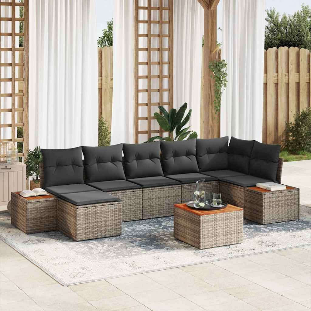 vidaXL Gartensofa-set mit Kissen mit Speicher 8 pcs Grau Polyrattan