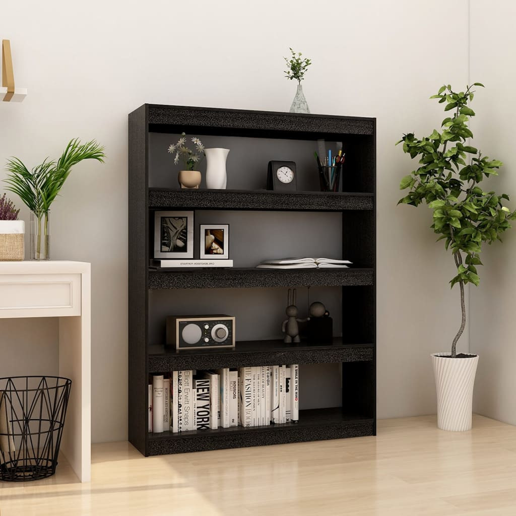 vidaXL Bücherregal/Raumteiler Schwarz 100x30x135,5cm Kiefer Massivholz