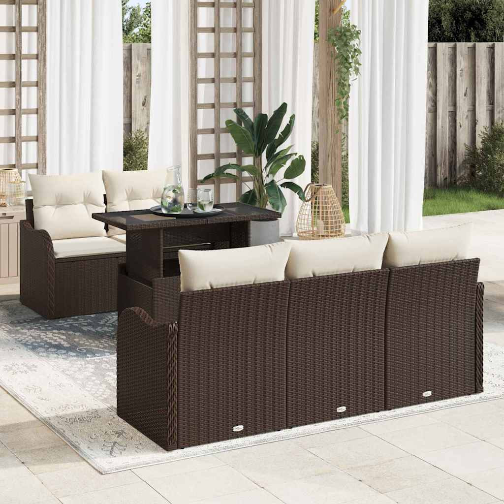 vidaXL Gartensofa-set mit Kissen mit Kissen 6 pcs Braun Poly Rattan