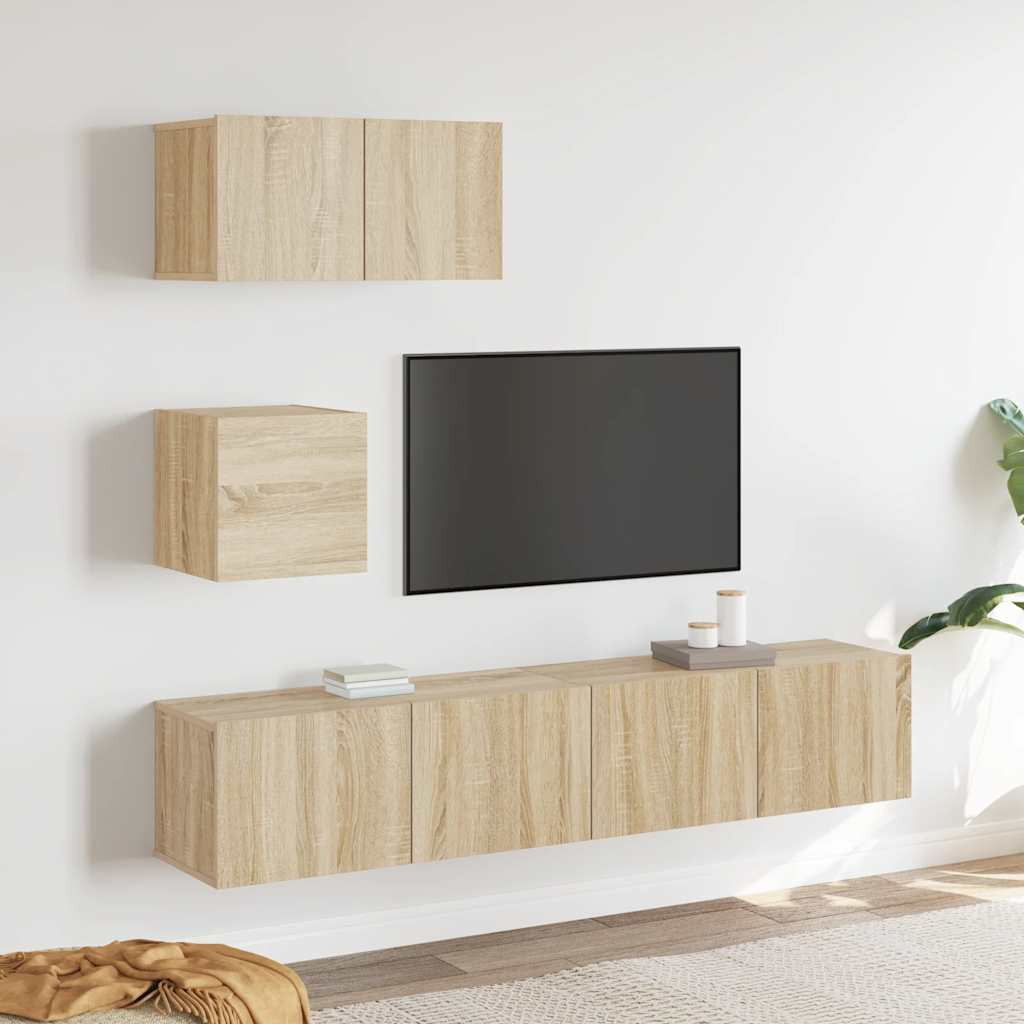 vidaXL 4-tlg. TV-Schrank-Set Sonoma-Eiche Holzwerkstoff