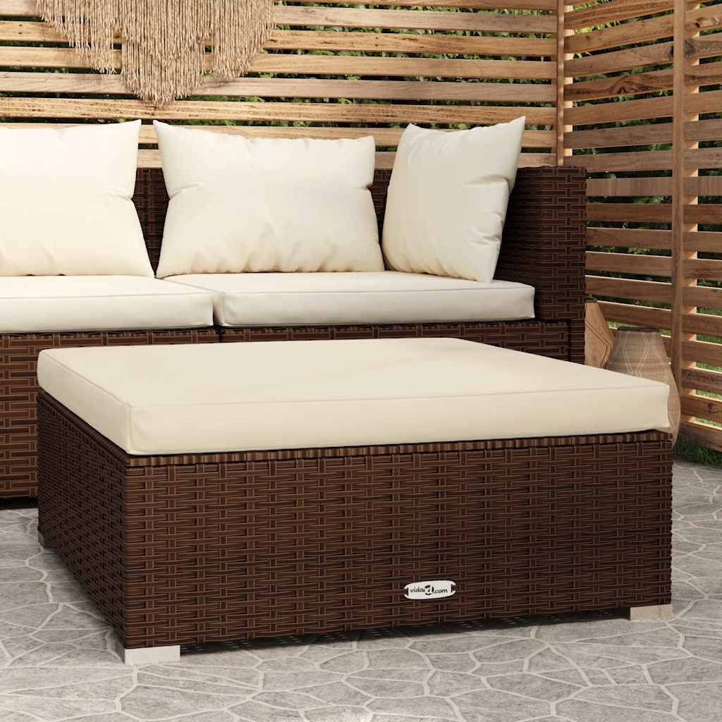 vidaXL Gartenhocker mit Kissen Braun 70x70x30 cm Poly Rattan