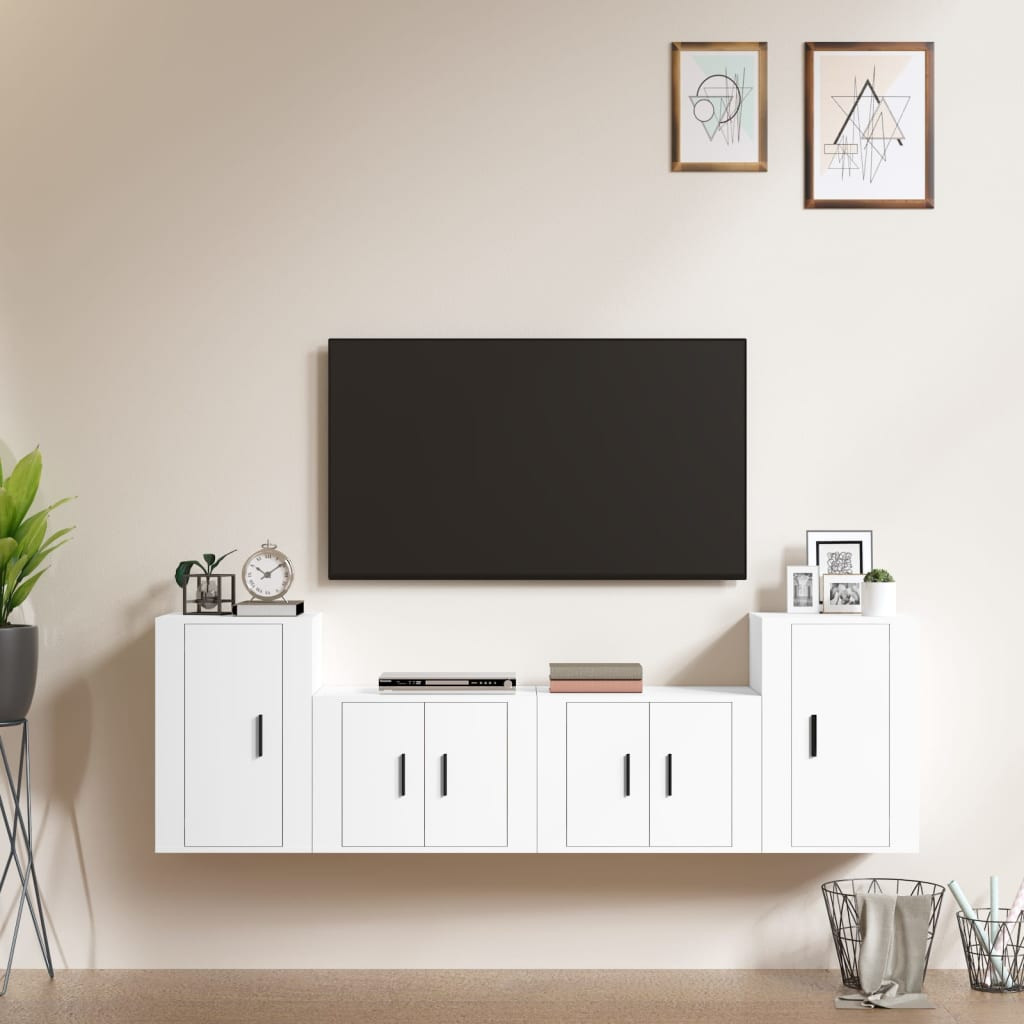 vidaXL 4-tlg. TV-Schrank-Set Weiß Holzwerkstoff