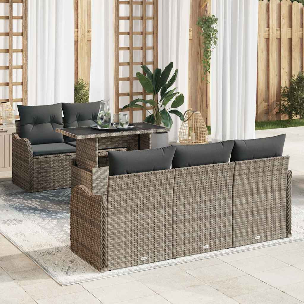 vidaXL Gartensofa-set mit Kissen mit Kissen 6 pcs Grau Poly Rattan