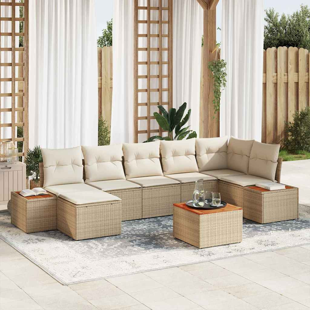 vidaXL Gartensofa-set mit Kissen 8 pcs Beige und Creme Polyrattan