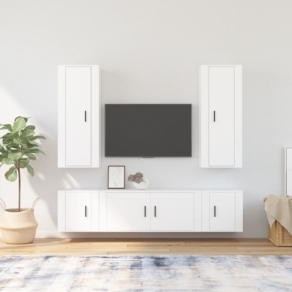 vidaXL 5-tlg. TV-Schrank-Set Weiß Holzwerkstoff