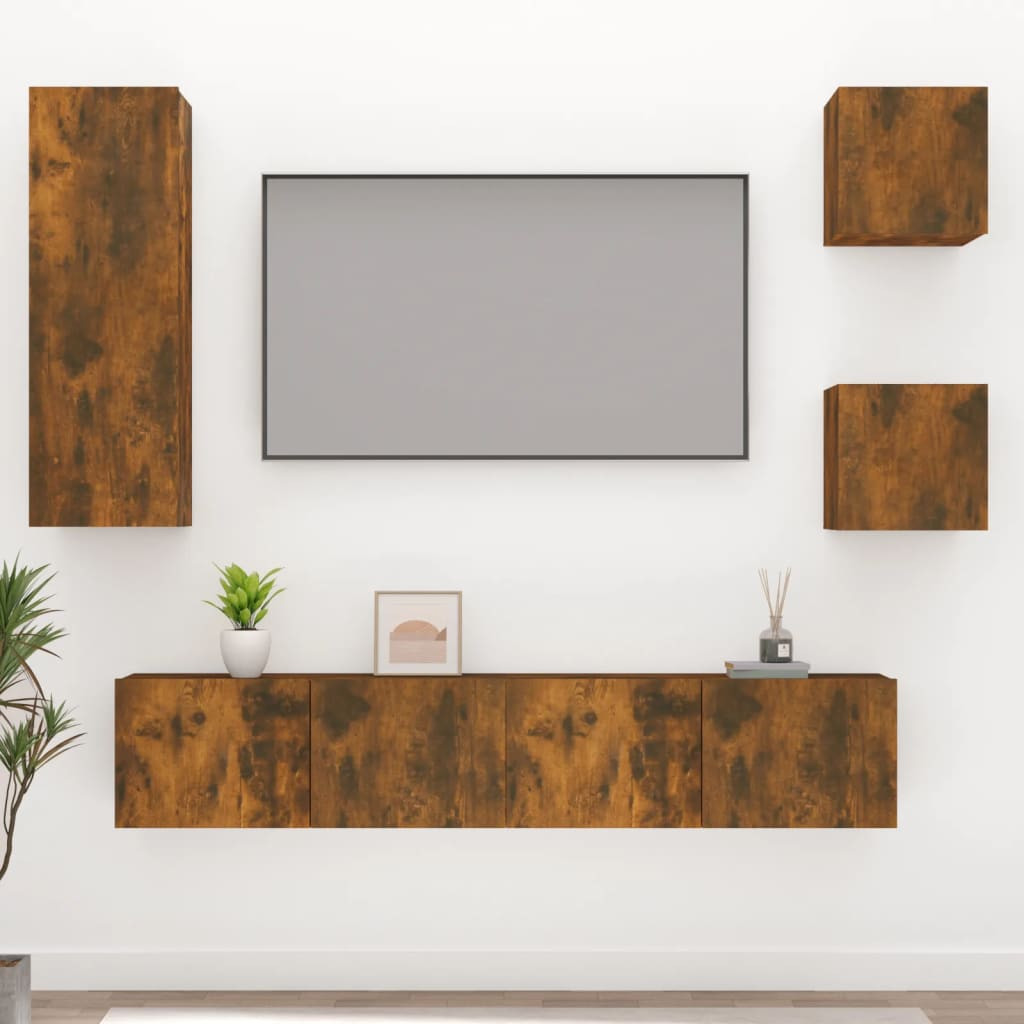 vidaXL 5-tlg. TV-Schrank-Set Räuchereiche Holzwerkstoff