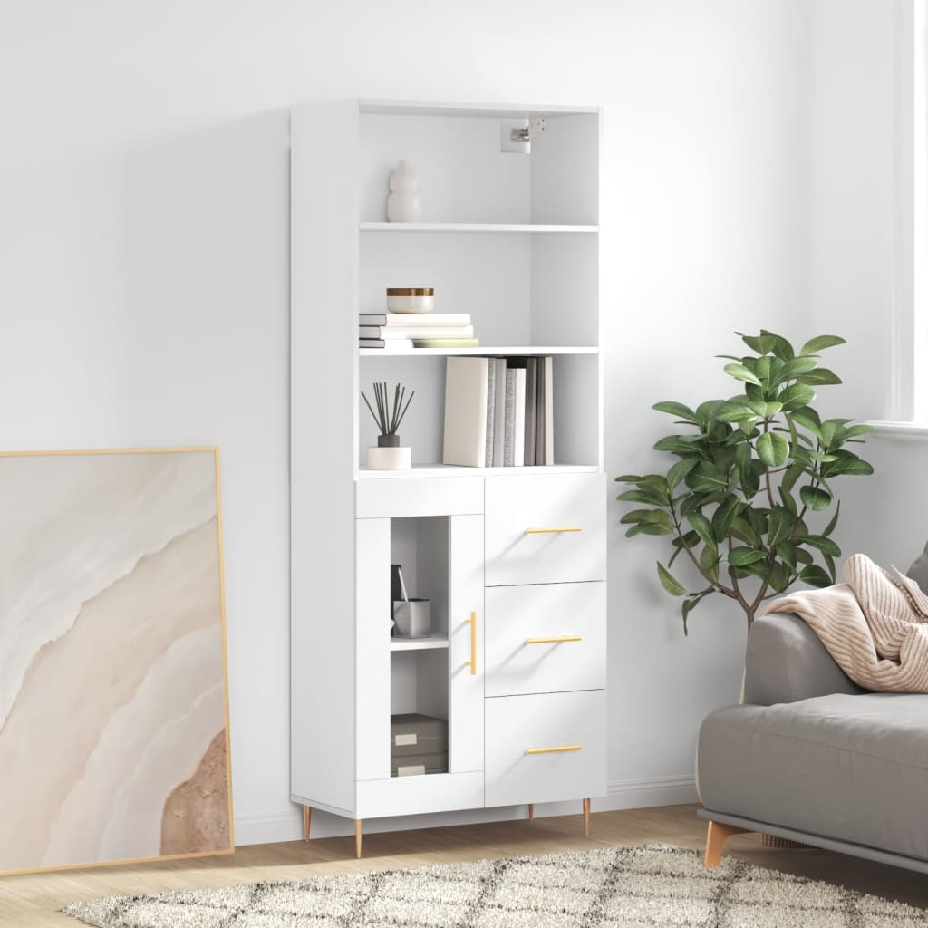 vidaXL Highboard Hochglanz-Weiß 69,5x34x180 cm Holzwerkstoff