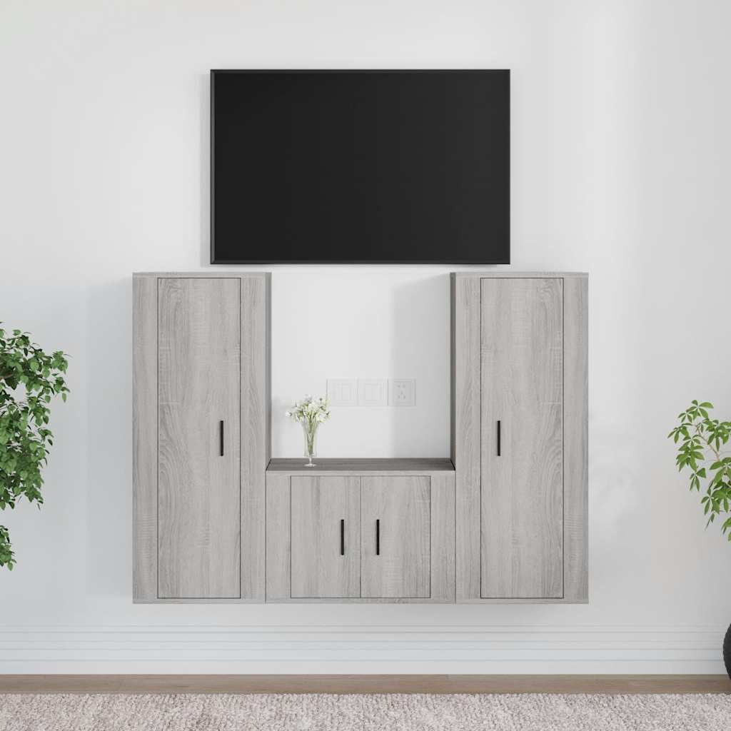 vidaXL 3-tlg. TV-Schrank-Set Grau Sonoma Holzwerkstoff