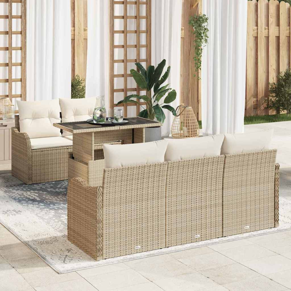 vidaXL Gartensofa-set mit Kissen mit Kissen 6 pcs Beige Poly Rattan