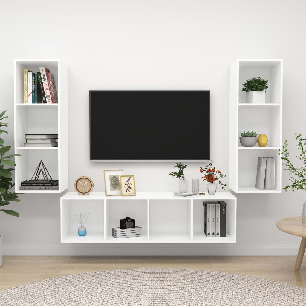 vidaXL 3-tlg. TV-Schrank-Set Weiß Holzwerkstoff