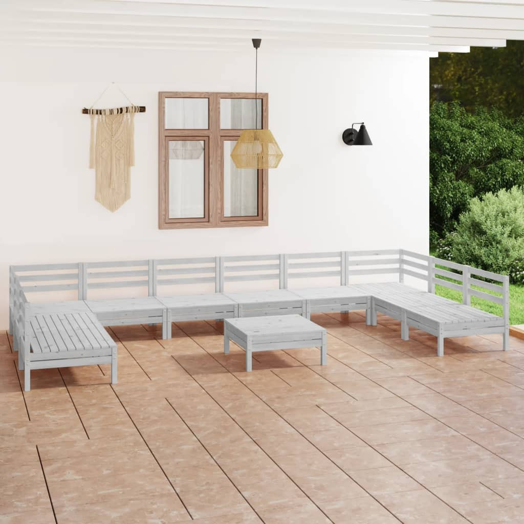 vidaXL 11-tlg. Garten-Lounge-Set Weiß Massivholz Kiefer