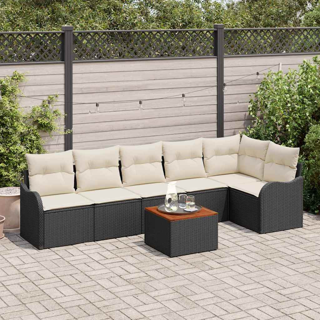 vidaXL Gartensofa-set mit Speicher 7 pcs Schwarz und Creme Poly-Rattan