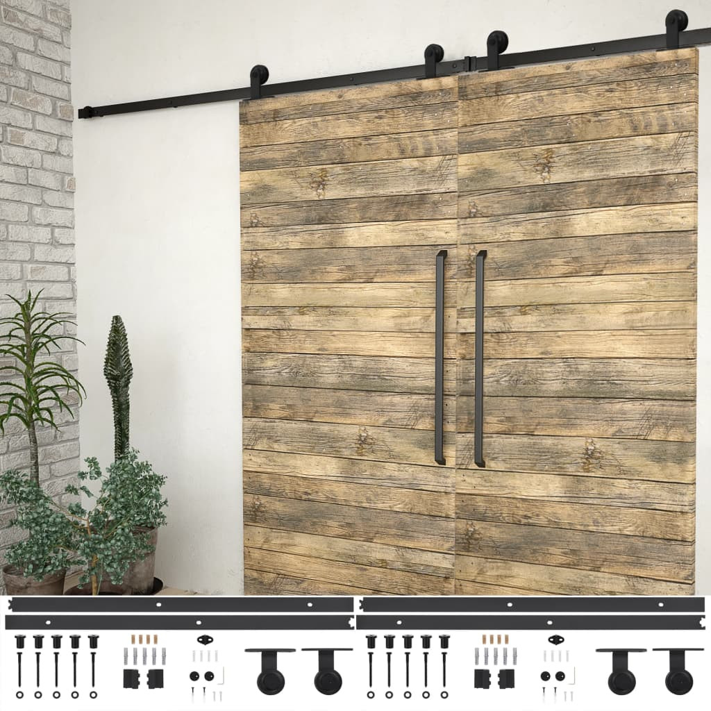 vidaXL Schiebetür-Beschlagsätze 2 Stk. 200 cm Stahl Schwarz