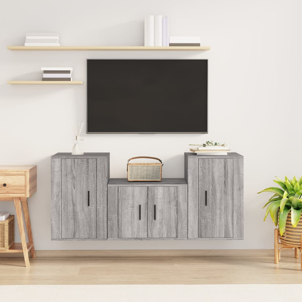 vidaXL 3-tlg. TV-Schrank-Set Grau Sonoma Holzwerkstoff
