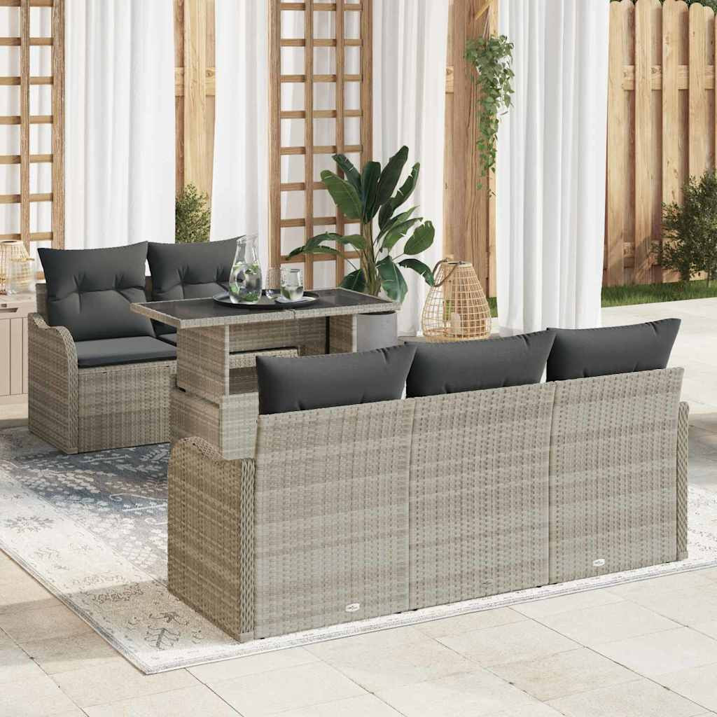 vidaXL Gartensofa-set mit Kissen mit Kissen 6 pcs Hellgrau Poly Rattan