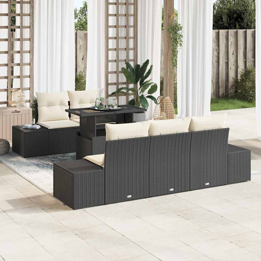 vidaXL Garten-Sofa-Set mit Kissen mit Speicher 6 pcs Schwarz und Creme