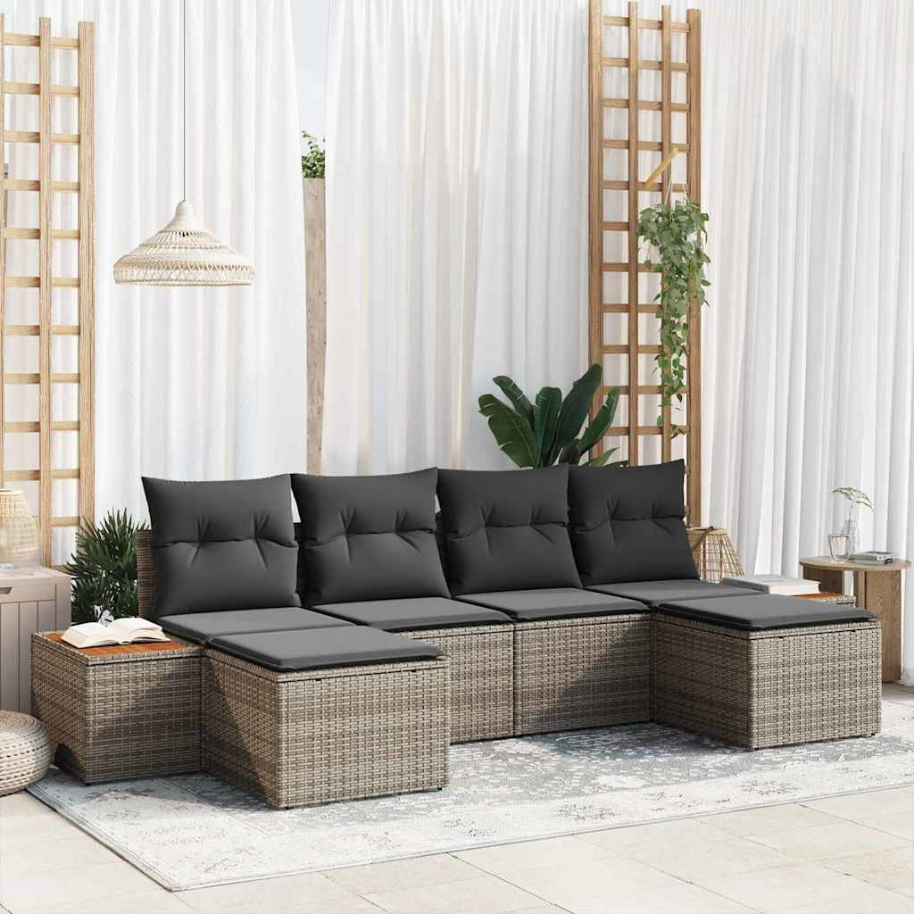 vidaXL Gartensofa-set mit Kissen 6 pcs Grau Poly Rattan