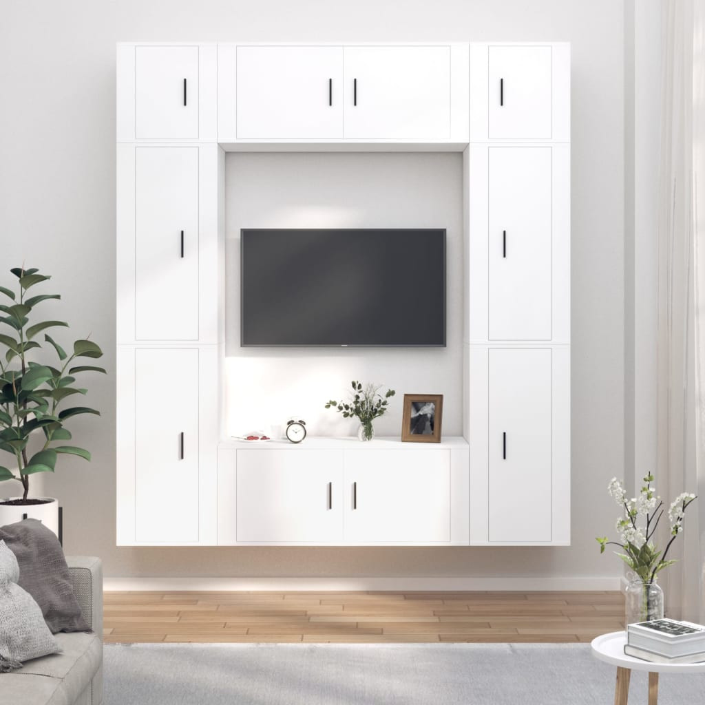vidaXL 8-tlg. TV-Schrank-Set Weiß Holzwerkstoff