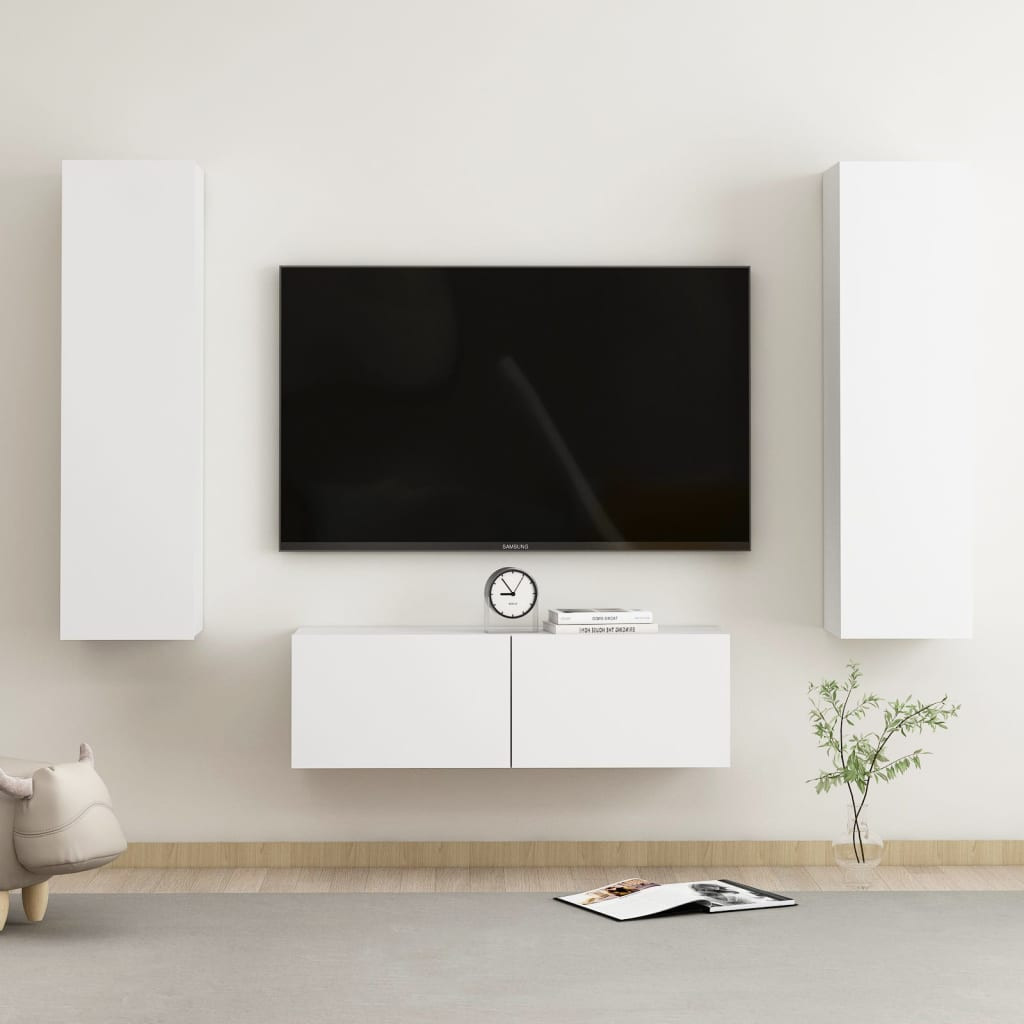 vidaXL 3-tlg. TV-Schrank-Set Weiß Holzwerkstoff