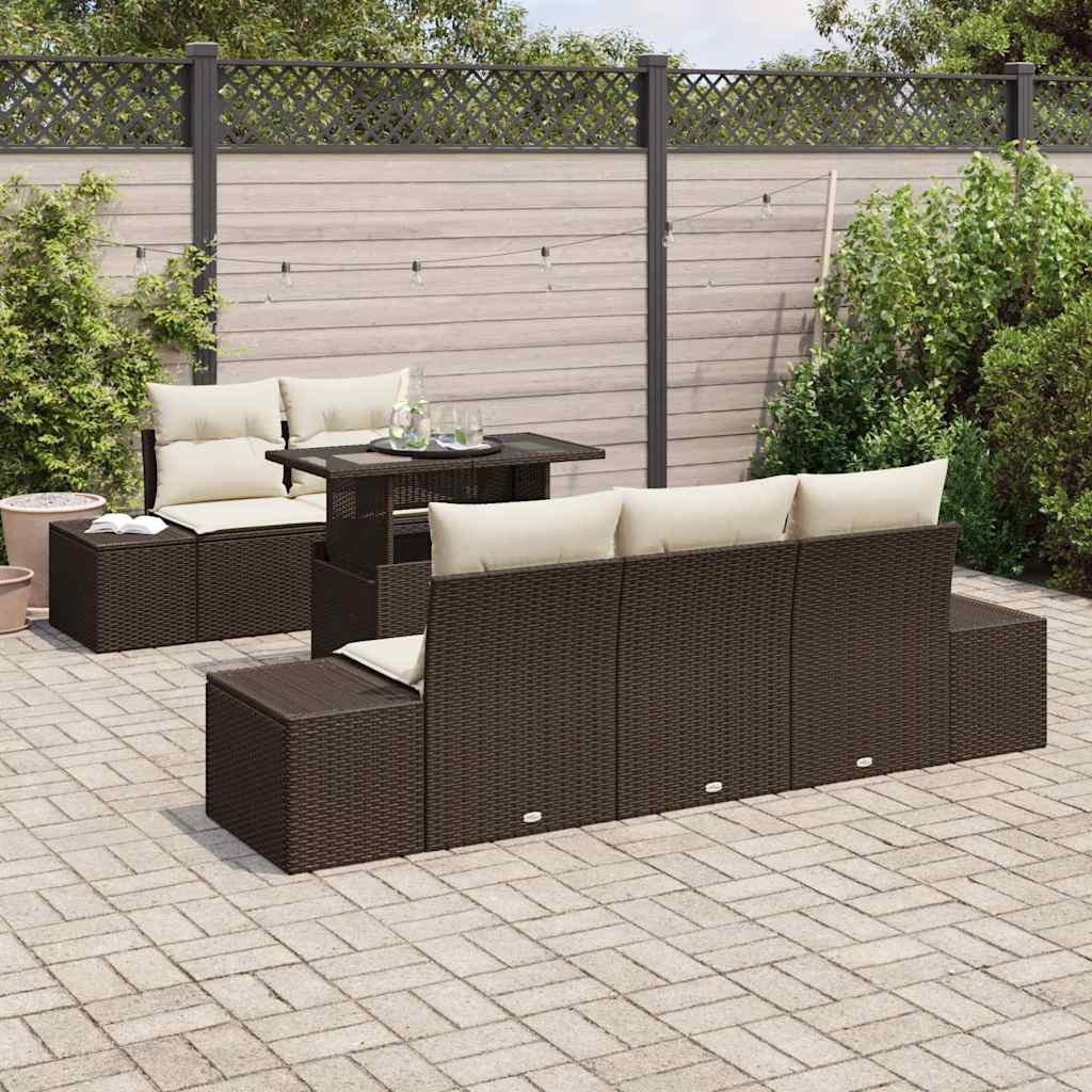 vidaXL Garten-Sofa-Set mit Kissen mit Speicher 6 pcs Braun und Creme