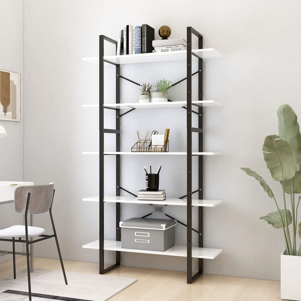 vidaXL Bücherregal 5 Fächer Weiß 100x30x175 cm Holzwerkstoff