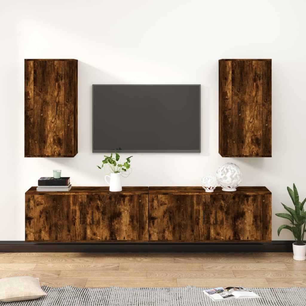vidaXL 4-tlg. TV-Schrank-Set Räuchereiche Holzwerkstoff