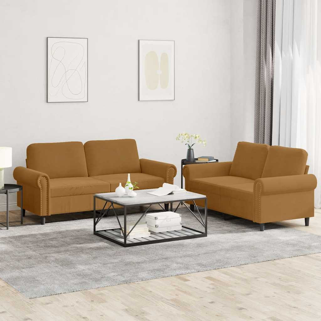 vidaXL 2-tlg. Sofagarnitur mit Kissen Braun Samt