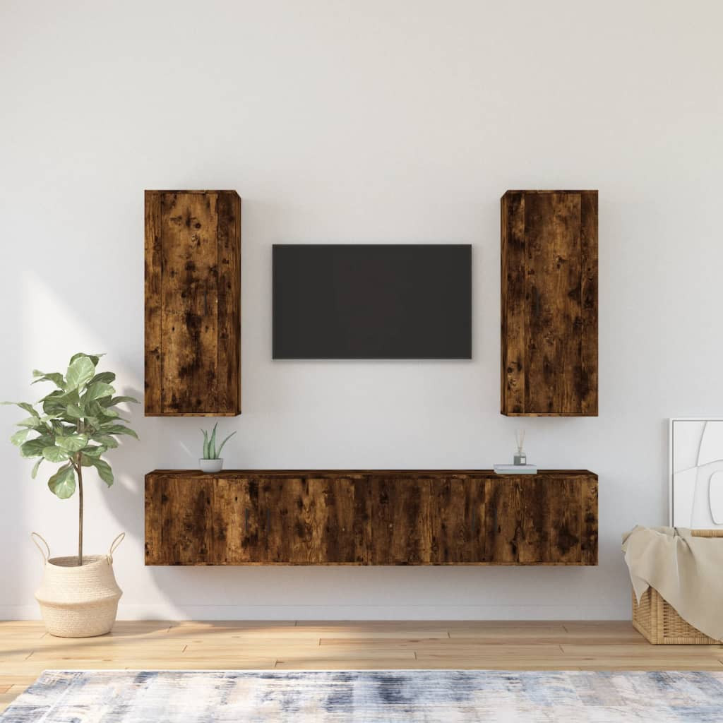 vidaXL 4-tlg. TV-Schrank-Set Räuchereiche Holzwerkstoff