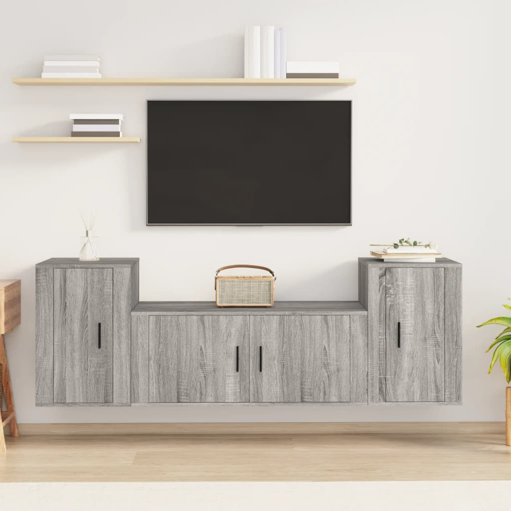 vidaXL 3-tlg. TV-Schrank-Set Grau Sonoma Holzwerkstoff