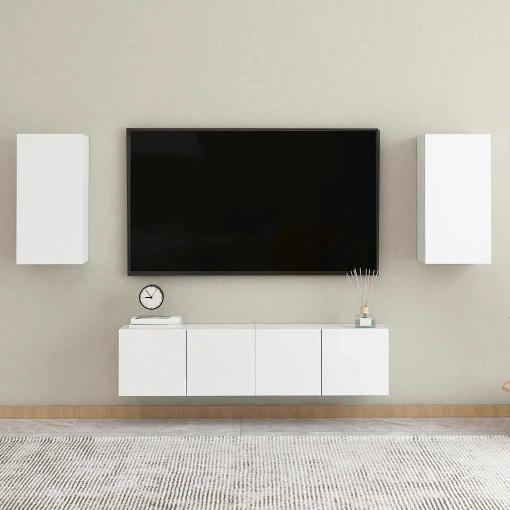 vidaXL 4-tlg. TV-Schrank-Set Weiß Holzwerkstoff