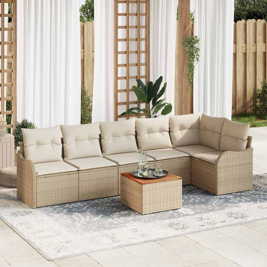 vidaXL Gartensofa-set mit Speicher 7 pcs Beige und Creme Poly-Rattan