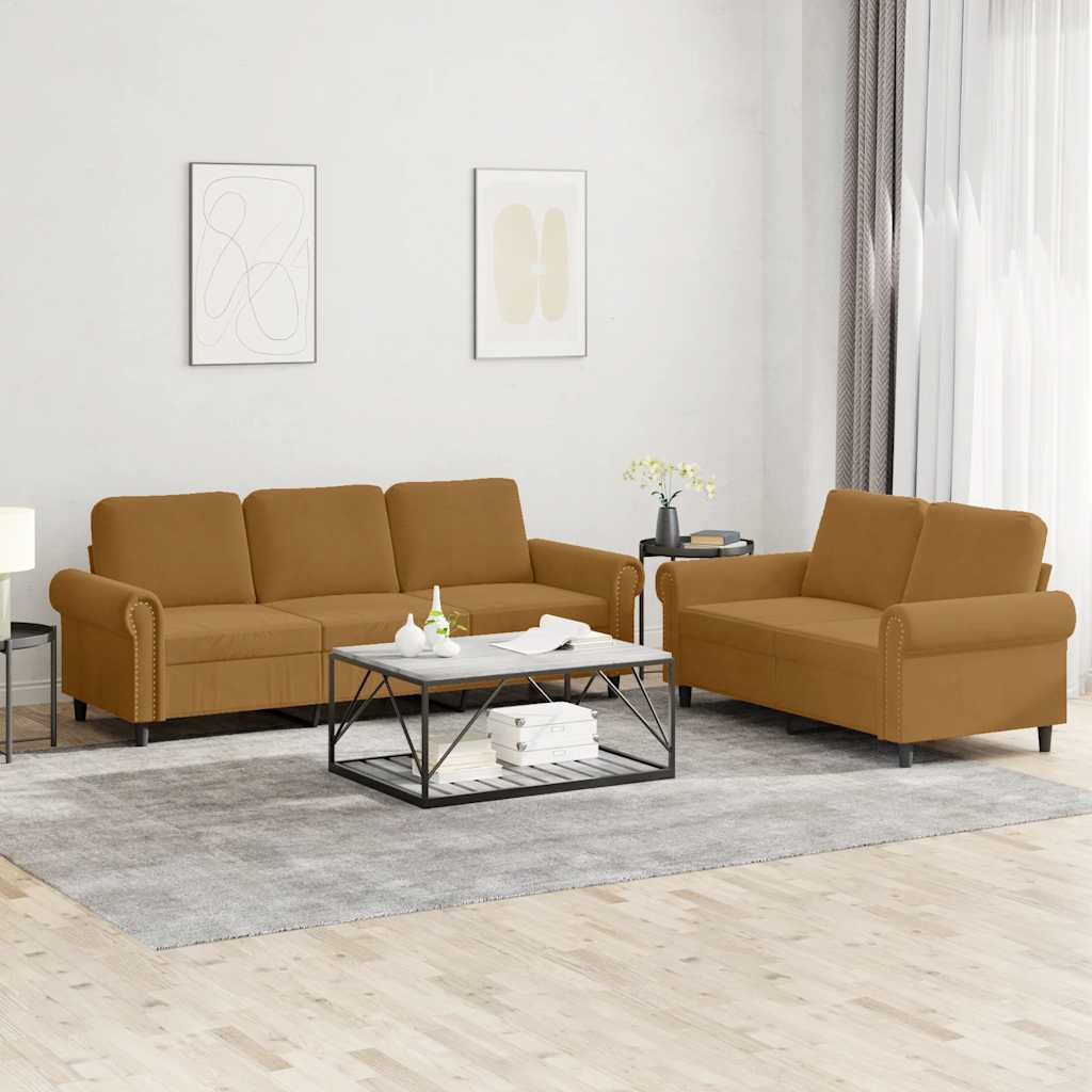 vidaXL 2-tlg. Sofagarnitur mit Kissen Braun Samt