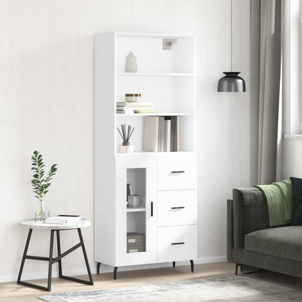 vidaXL Highboard Hochglanz-Weiß 69,5x34x180 cm Holzwerkstoff