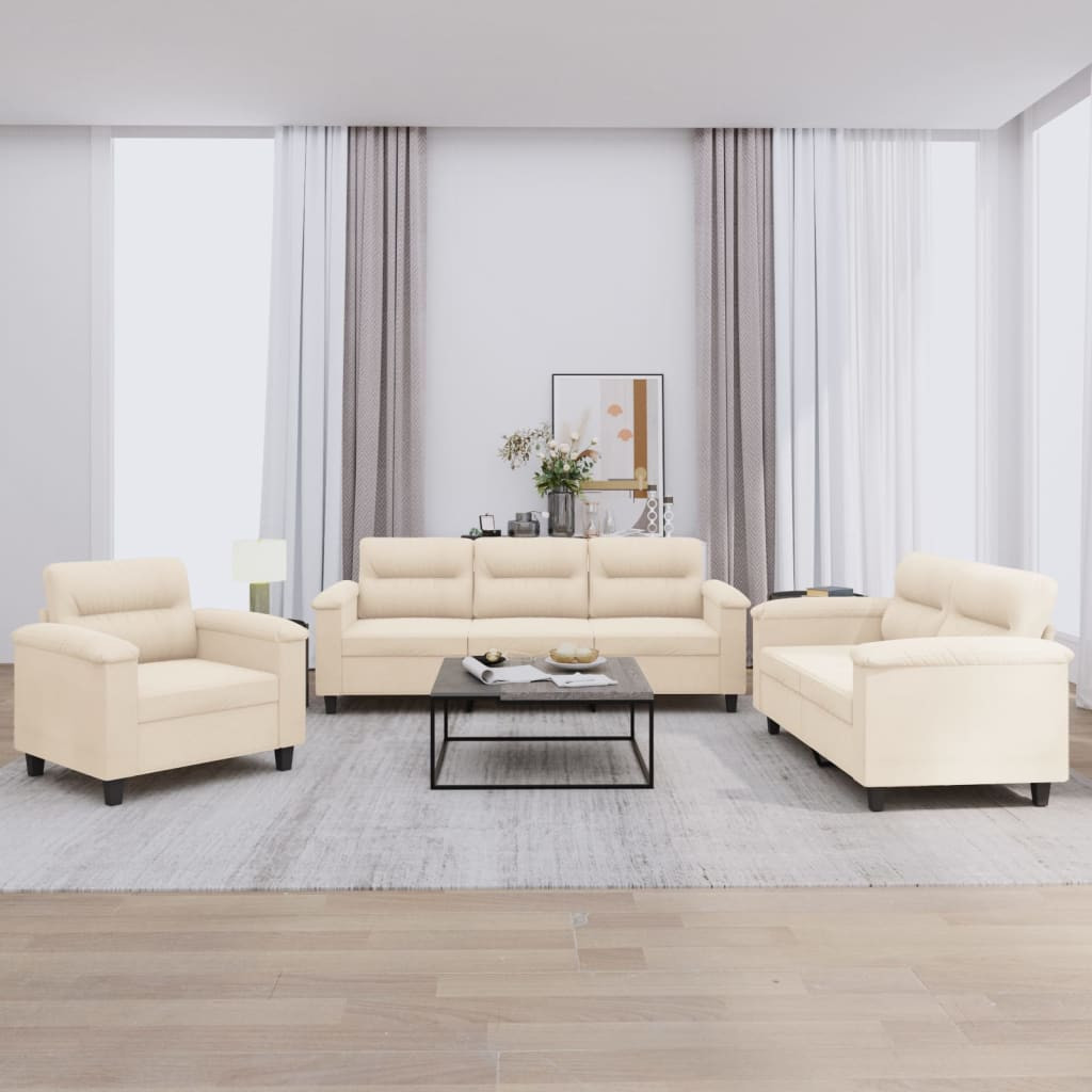 vidaXL 3-tlg. Sofagarnitur mit Kissen Beige Mikrofasergewebe