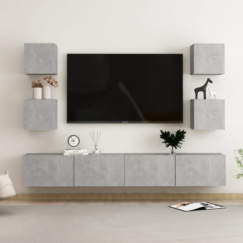 vidaXL 6-tlg. TV-Schrank-Set Betongrau Holzwerkstoff