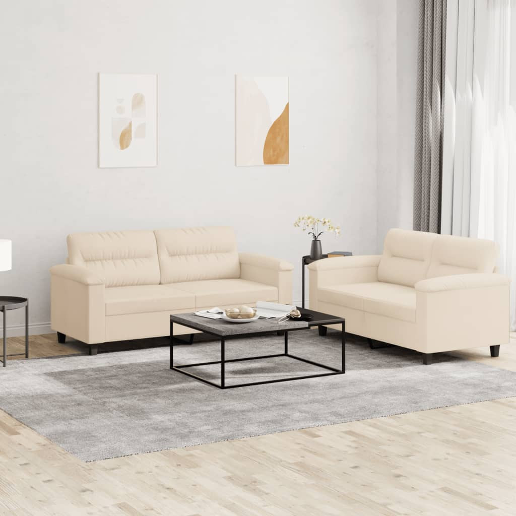 vidaXL 2-tlg. Sofagarnitur mit Kissen Beige Mikrofasergewebe